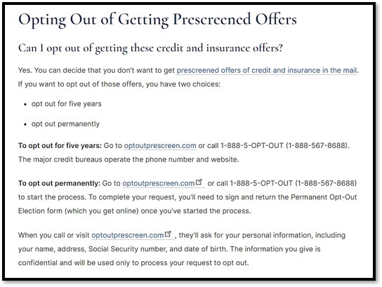 Opt Out getting offers